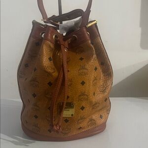 MCM Brown Leather Drawstring Shoulder Bag